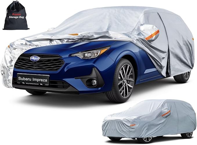 Kayme 6 Layers Hatchback Car Cover Custom Fit for Subaru Impreza (1992-2026), Waterproof All Weather for Automobiles,Rain Sun UV Protection.Silver