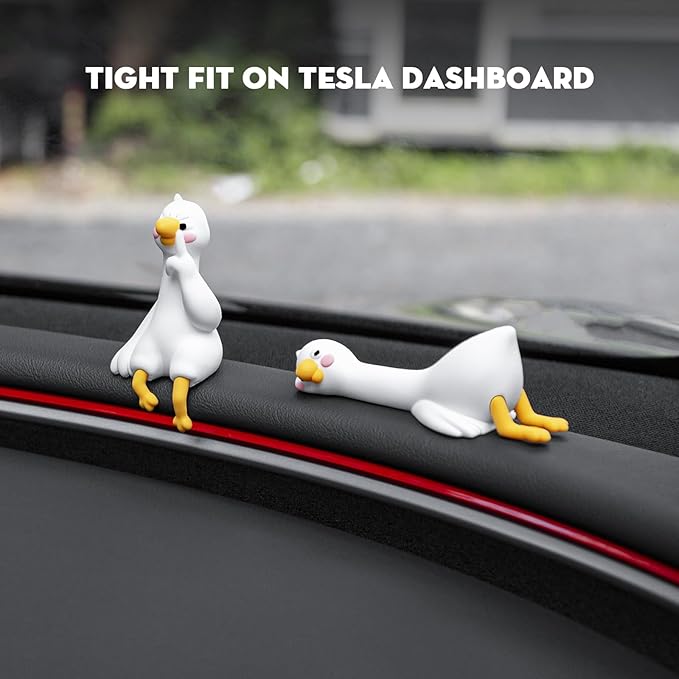 2PCS for Tesla Model Y 2026 Duck Mode Mini Dashboard Decoration Ornament Funny Decors Compatible with 2017-2026 Tesla Modle 3 and New Modle Y Juniper Interior Accessories