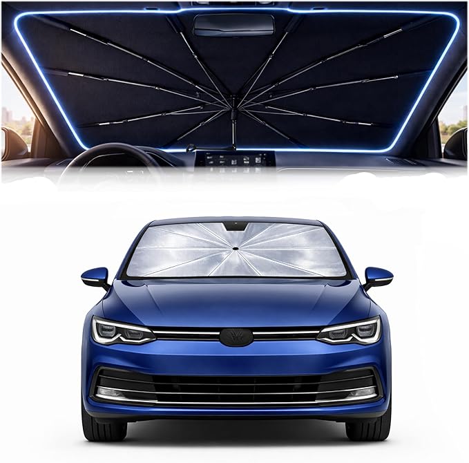2026 Upgraded Car Windshield Sun Shade Umbrella - Custom-Fit for Volkswagen Golf 2015-2021 Umbrella Sunshade,Easy Install,UV Protection & Heat Reflective,Keep Interior Cooler with Storage Bag