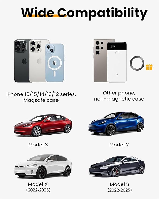 2025 Upgrade Tesla Phone Mount [N55 Strongest Magnet] [Non-Adhesive Version] Hands-Free No-Drop for Magsafe, Fits for Tesla Model Y/3/X/S/Cybertruck, Compatible with iPhone 17/16/15 All Phones