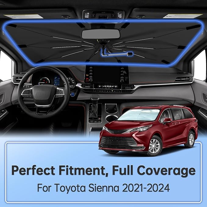 Windshield Sun Shade Umbrella for Toyota Tacoma 2016-2024, Foldable Sunshade for Car Front Window, 360 Rotation Automotive Interior UV Protection for Outdoor Parking, Keep Car Cool
