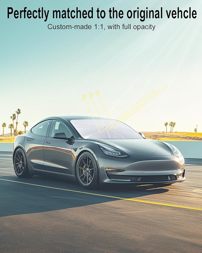 Tesla Model Y & Model 3 Sunshade – Premium Windshield UV Protection | Custom Fit Sun Shade for Front Window, Keep Car Cool & Protect Interior – Essential Accessories for Tesla Owners