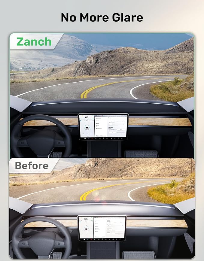 Zanch Original Tesla Model Y/3 Dashboard Cover, Upgraded 2025 Anti-Glare 100% Sunshield Suede Dash Mat, Full Protection with No-Slip, Fits Model Y (2020–2025) and Model 3 (2017–2023) Tesla Accessories