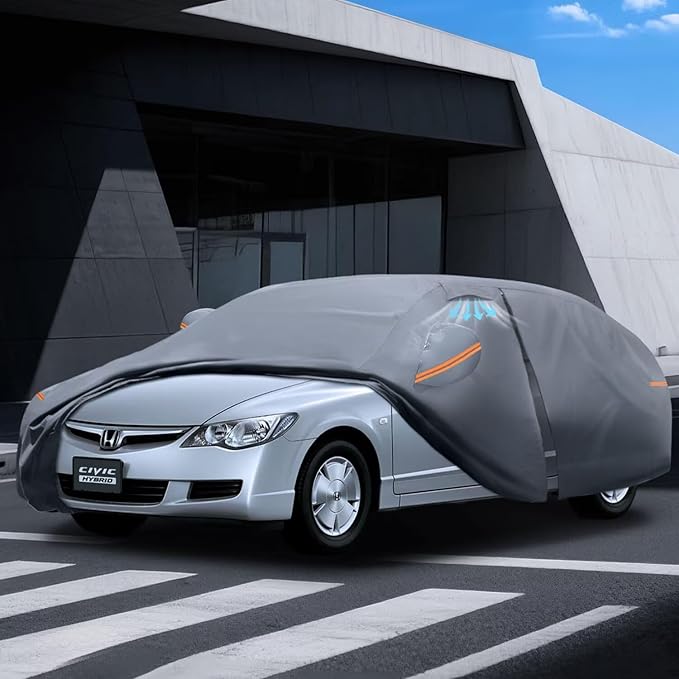 Waterproof Civic(2006-2026) Car Cover with Breathable Vents, [2026 Upgrade] Premium Covers with Cotton Liner and Zipper Door, Sun Rain Snow Dust Uv Protection.(Gift with Towel)
