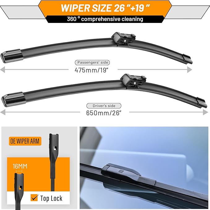 AUTOBOO 26"+19" Windshield Wipers Replacement for Tesla Model 3 2017 2018 2019 2020 2021 2022 2023 2024 2025 Model Y 2020 2021 2022 2023-2025 -Original Factory Quality (Pack of 2)