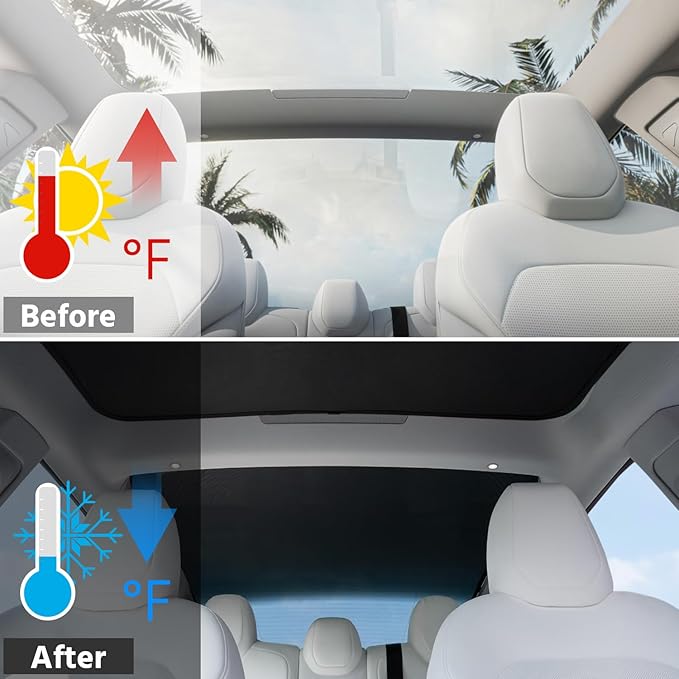 Farmogo Sunshade Roof for Tesla Model 3 Highland Accessories 2024-2026 [No-Gaps & No Sagging] Thermal Insulation Mesh Roof Shade for Tesla Model 3 Accessories (2 of Set) (Black)