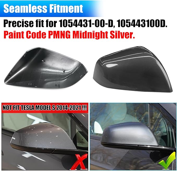 Jaronx Compatible with Tesla Model X Mirror Cover Replacement 2016-2025, Right Passenger Side Clip-on Rear View Mirror Cover Cap for Tesla Model X Accessories 1054431-00-D (Midnight Silver)