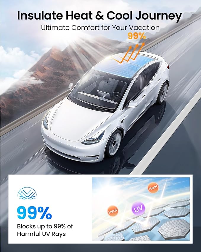 REEVAA Upgraded Tesla Model Y Sunshade Roof [No Gaps, No Sagging] Tesla Y Accessories Heat Insulation Foldable Glass Sunroof Cover for Model Y 2020-2024, 2PCS, Gray