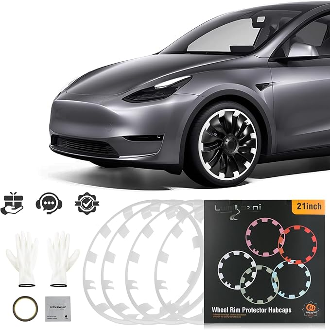 Wheel Rim Protect for Tesla Model Y 21" (2020-2024), Easy-Install Hubcaps Wheel Cover, Scratch-Resistant Car Tire Trim Rings, Stylish Design for Induction Wheels, Peal White 4Pcs Model Y Accessories