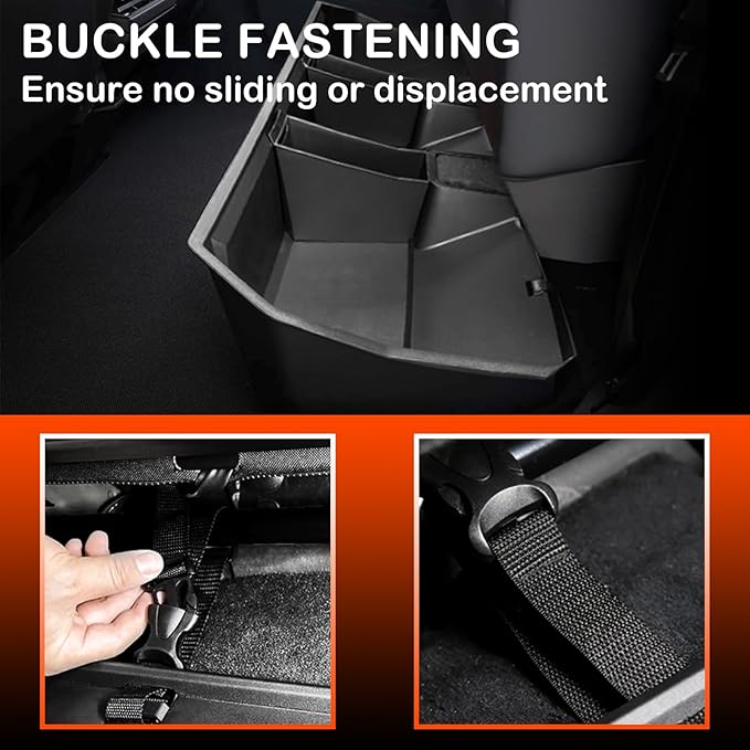 PENSUN Rear Under Seat Storage Box Fit for Tesla Cybertruck 2024, Hidden Second Row Underseat Storage Bin Organizer Black Tool Box for Cyber Truck Accessories