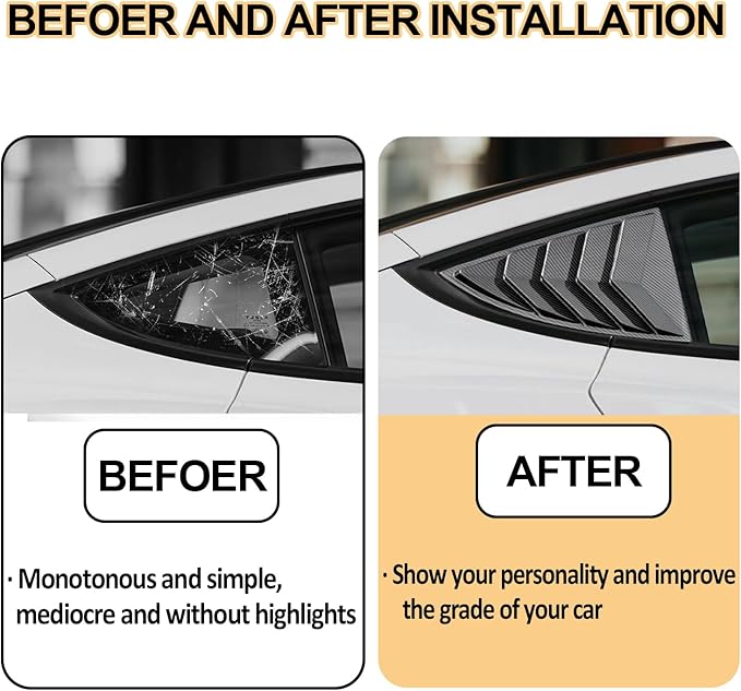 Window Louvers Fits for Tesla Model 3 2017-2024 2025 Accessories Rear Side Window Louvers Windshield Sun Shade Cover Auto Exterior Decoration Trim Accessories(Carbon Fiber)