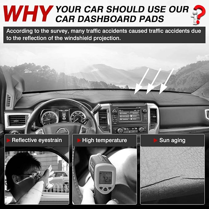 Autorder Dashboard Cover Mat for 2016-2024 Nissan Titan Accessories Dash Cover Flannel Dash Mat Sunshade Glare UV Rays Protector