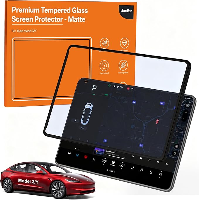 (15.4")【1s Snap-On Easy installation】Tesla Accessories - No Glare & Fingerprint Screen Protector for 2025 Model Y Juniper (Standard、Premium), Model 3 Highland (2024 - 2026), Frame & Screen Protection, Matte