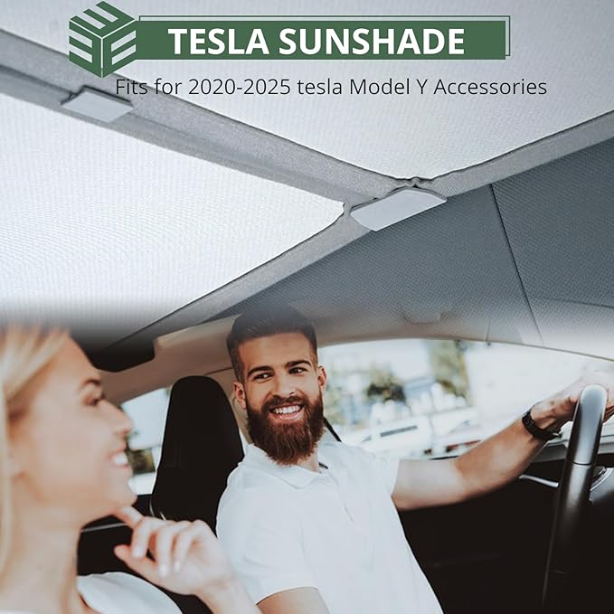 EYPINS Model Y Sunshade Roof Cover for Tesla 2020-2025, Heat & UV Protection Sun Shade for Tesla Model Y Accessories (Silver)