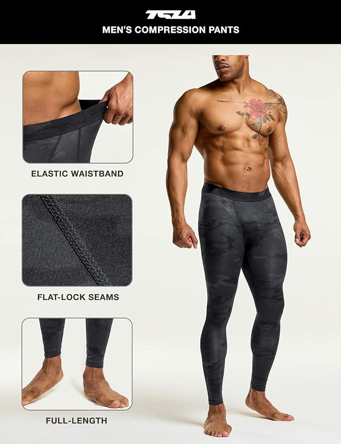TSLA Men's Compression Pants - Cool Dry Athletic Sports Workout Running Tights Leggings Baselayer
