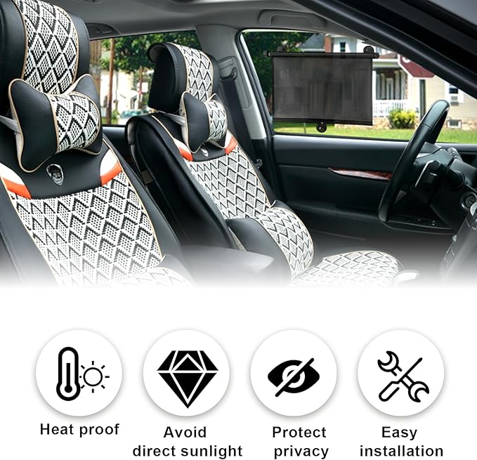 Vrasly 2 Pack Roller Car Side Window Sun Shade, Retractable Car Window Shade for UV and Sun Glare Protection (18"x20")