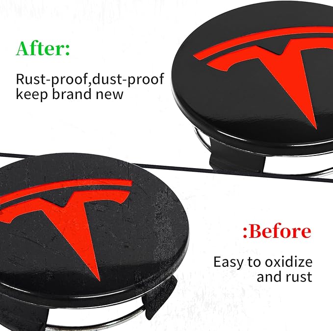 4 Pack Exterior Decoration Wheel Center Cover for Tesla Model 3 Model Y,56mm Hubcaps Wheel Rim Cover Tesla Center Caps Hubcaps+20 Black Lug Nut Covers (Glossy Black+Red Emblem)