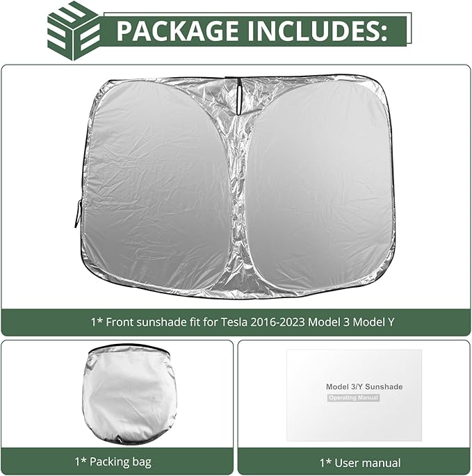 EYPINS Front Windshield Sunshade for Tesla Model Y Model 3 2016-2025 Accessories- Full-Cover Sun UV Protection Sunshade Car Accessory