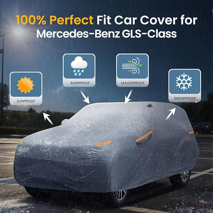 Large SUV Car Cover for Mercedes-Benz GLS-Class (2015-2025) 100% Waterproof All Weather, Heavy Duty Outdoor Full Exterior Covers Rain Sun Wind UV Protection.