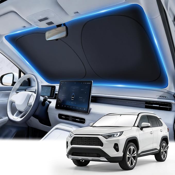 JUSTTOP Windshield Sunshade Fit for Toyota RAV4 2019-2025 | Easy-Fold Windshield Sun Shade, Car Interior Accessories | 300T Upgraded Heat & UV Reflective Sunshade for Car Windshield