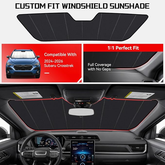 Windshield Sun Shade Custom Fit for Sub-aru Crosstrek 2024-2026, Accordion Folding Thick Window Sunshade Block Heat 99% UV Rays Sun Visor Keep Cooler Car Accessories