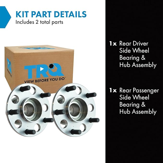 TRQ 2 Piece Rear Passenger Side Wheel Bearing & Hub Assembly Set Compatible with 1997-2001 Acura Integra