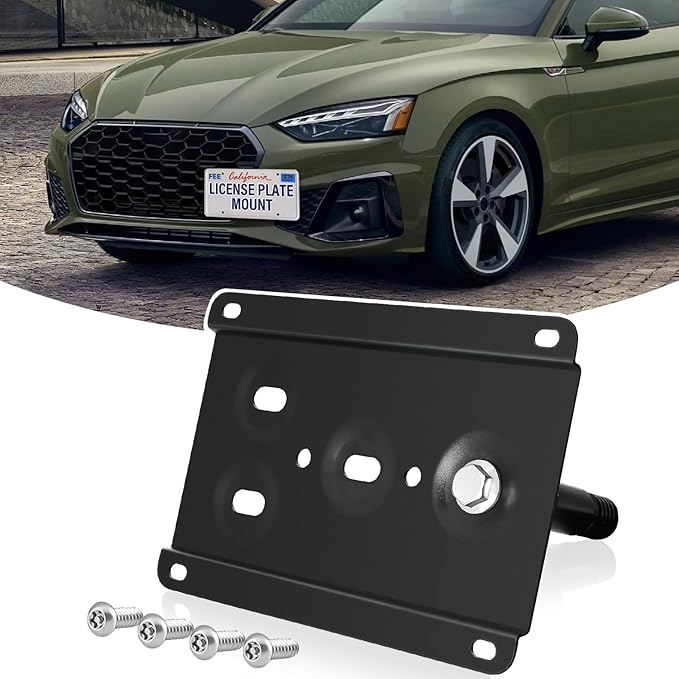 License Plate Holder Front Bracket No Drill Tow Hook Mount Anti-Theft License Plate Frame Compatible with Audi A4 A5 A7 S4 S5 S7 RS5 RS7 etc