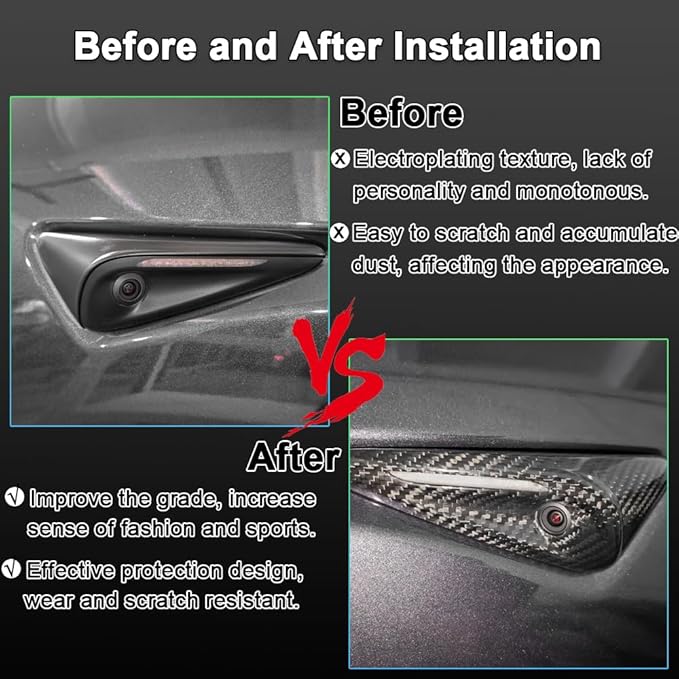 for Model Y Juniper HW4.0 Side Camera Full Cover Protection 2024 Tesla Model 3 Highland - Compatible with Tesla Accessories Carbon Fiber Turn Signal Covers(2Pcs Black Glossy Carbon Fiber Full Cover)