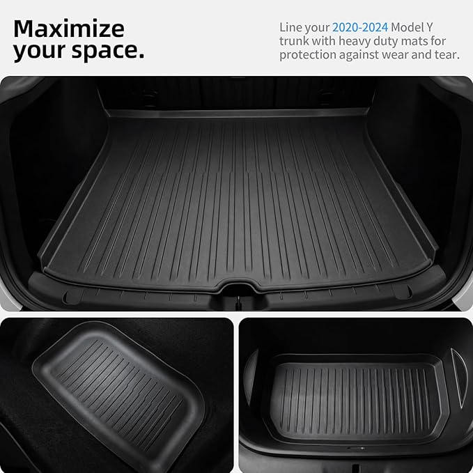 All Weather Cargo Liners for Tesla Model Y Trunk Mats,Front Frunk and Rear Trunk Tray Mats Protector 2021 2022 2023 2024 Accessories