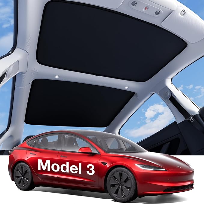 Wigoo 2026 Tesla Model 3 Sunshade Roof [Never Sag, Nano Ice-Crystal Coatings] Heat Reflective Glass Roof Sun Shade, Accessories for Tesla Model 3 2020~2026, Tesla Interior Black