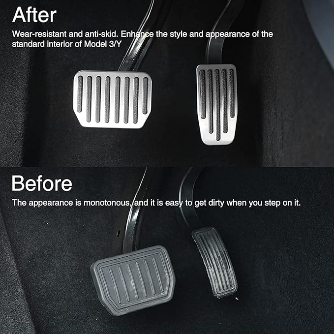 Foot Pedal Pads Set for Tesla Model 3 Model Y, Non-Slip Performance Aluminum Car Accessories Brake & Accelerator Pedal Covers for Model 3/Y (Silver)