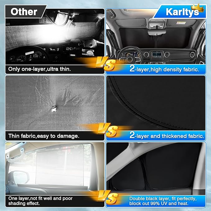 Karltys 3PCS Windshield Sun Shade for Nissan Frontier 2022-2025, Thickened Reflective Front and Side Window Sunshade Custom Fit Frontier, Foldable Sun Visor Protector Blocks Heat UV Rays