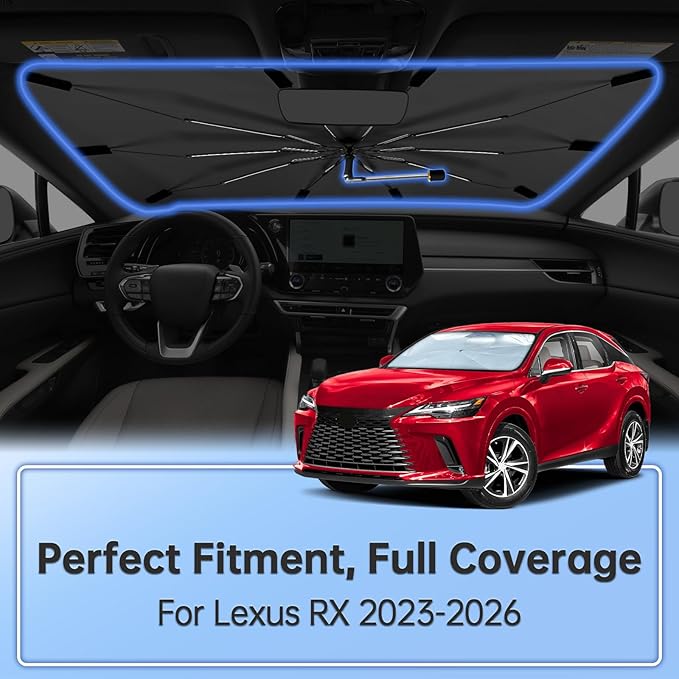 Windshield Sun Shade Umbrella for Lexus RX 2023-2026, Foldable Sunshade for Car Front Window, 360 Rotation Automotive Interior UV Protection for Outdoor Parking, Keep Car Cool
