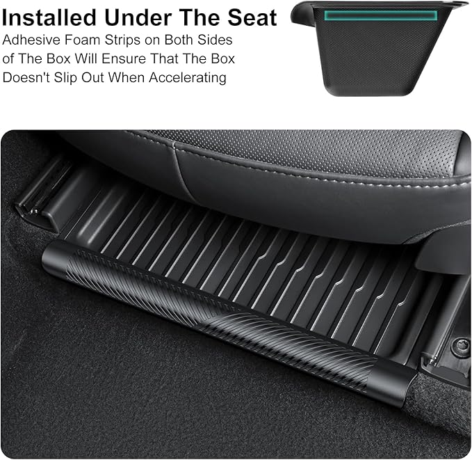Under Seat Storage Box for 2025-2026 Tesla Model Y Juniper - Leak-Proof Covered Organizer Set, TPE Material, Quick-Pull Handle, Secure Anti-Slip Installation for Front Seats