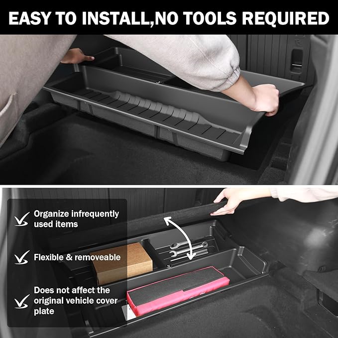 Hidden Trunk Organizer Tray for Tesla Model Y 2019-2026, Custom-Fit Rear Underfloor Storage Box, Durable ABS Compartment for Tools, Emergency Gear & Cleaning Supplies, Quick Access