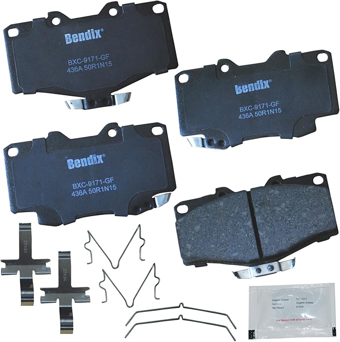 Bendix Priority1 CFC436A Ceramic Front Brake Pads for Toyota 4Runner 2002-2001, Hilux 2004, Tacoma 1998-1995