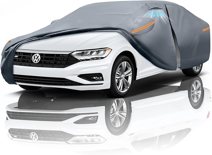 Waterproof Volkswagen Jetta(2005-2026) Car Cover with Breathable Vents, [2025 Upgrade] Premium Covers with Cotton Liner and Zipper Door,Sun Rain Snow Dust Uv Protection.(Gift with Towel)