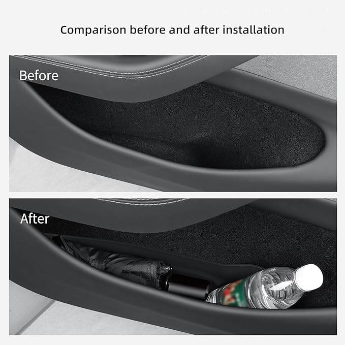 LUCKEASY 4PCS Door Side Storage Organizer for Tesla Model Y Juniper 2025 2026 Front & Rear Door Slot Pocket Box Insert Tray TPE for Model Y Juniper 2026 Accessories Black