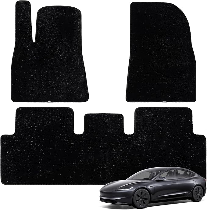 Floor Mats Fits for 2017-2023 Tesla Model 3, 3PCS 0.6" Thick Waterproof Anti-Slip Car Accessories, Premium Plush Odorless Floor Mats for 5-Seater, Noise-Reducing