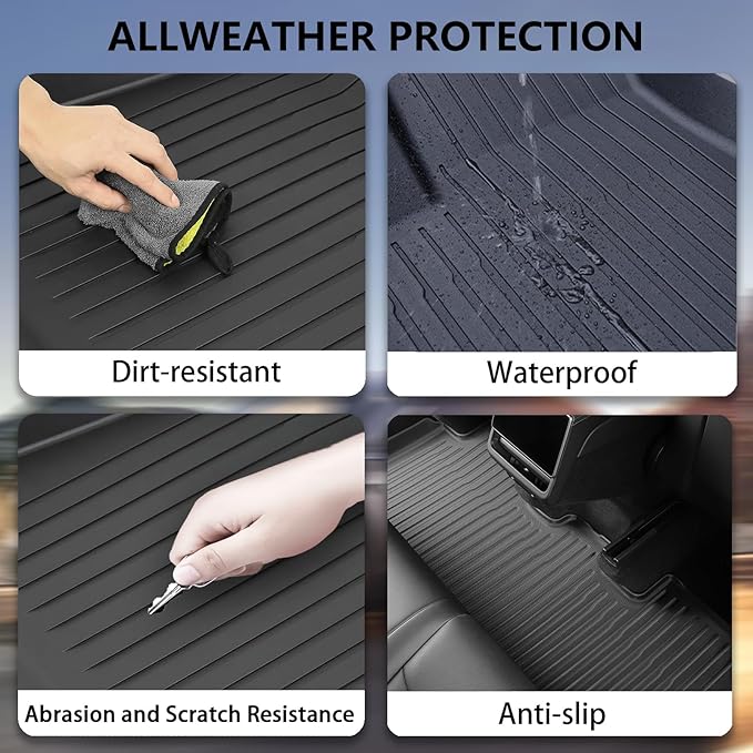 Floor Mats for Tesla Model Y Juniper 2025, Set of 7 Mats All Weather TPE Waterproof Anti-Slip Front & Rear Trunk Mats Cargo Liners Rear Door Sill Cover, Custom Fit for Tesla 5-Seater