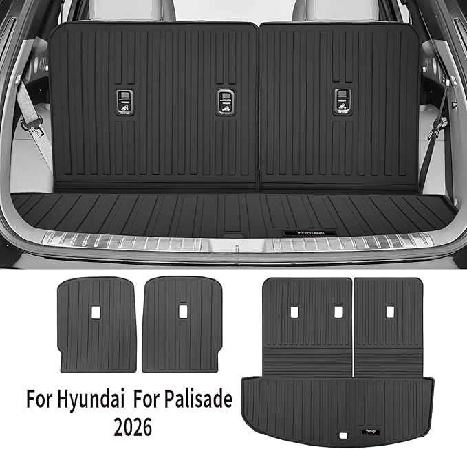 Custom for 2026 Hyundai Palisade Cargo Mats Trunk Liner with 2nd and 3rd Rear Seat Backrest Mats All Weather TPE Protection Mat Accessories (for 2026 Hyundai Palisade)
