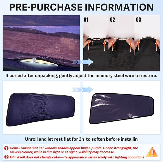 ZATOOTO Tesla Model 3 Car Window Shades 4Pack | Clear for Safe Driving | Bluish-Purple for Passenger Comfort | UV Protection | Static Cling Side Window Sun Shade Blocker with Storage Bag | 2018-2025 |
