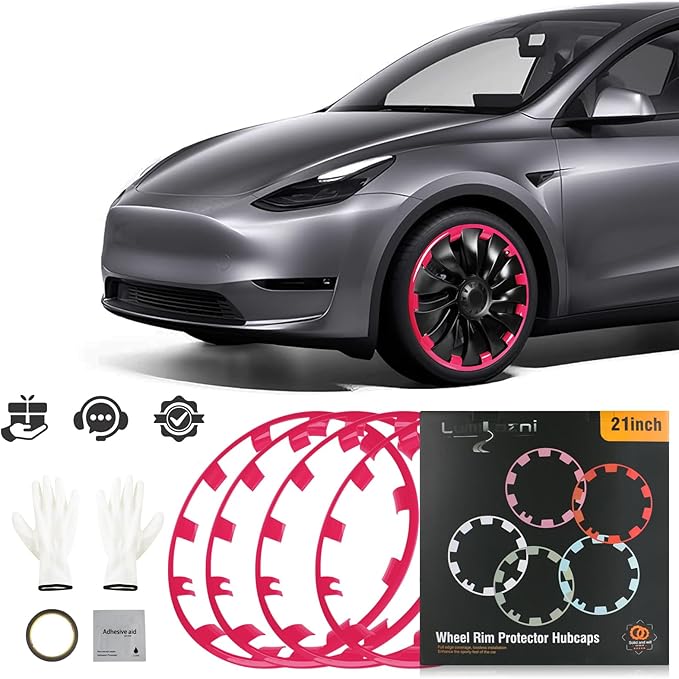 Wheel Rim Protect for Tesla Model Y 21" (2020-2024), Easy-Install Hubcaps Induction Wheel Cover, Scratch-Resistant Car Tire Trim Rings, Stylish Giftable, Brilliant Magenta 4Pcs Model Y Accessories