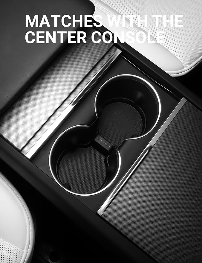 BASENOR Cup Holder Insert Mat for 2026 2025 Tesla Model Y Juniper 2024 2025 2026 Tesla Model 3 Highland TPE Cup Holder Coaster Center Console Mat Tesla Accessories (Standard/Premium/Performance)