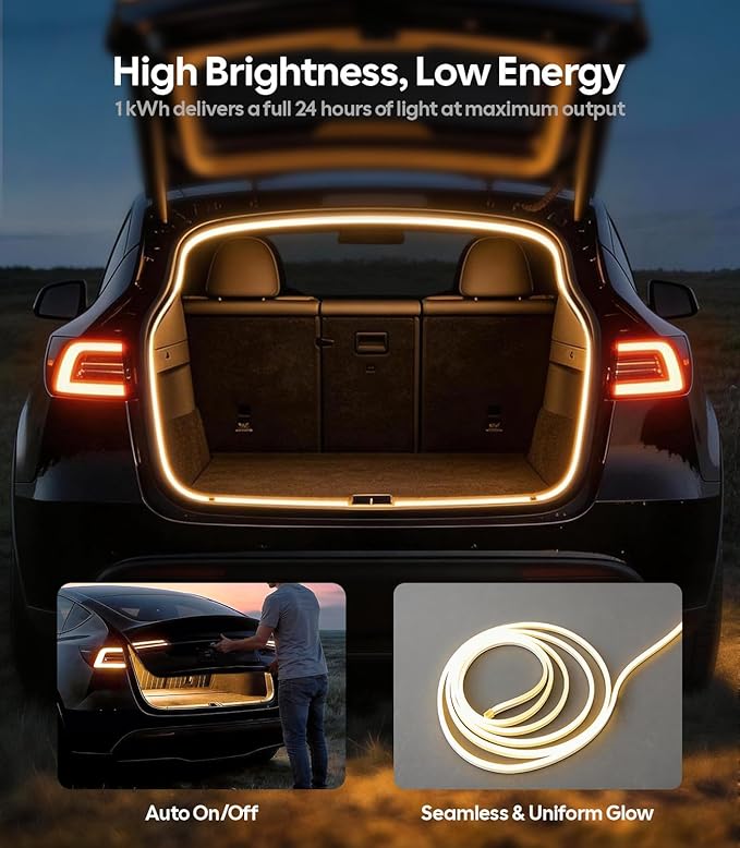 Wigoo Tesla Model Y Accessories Frunk COB Light Strip[Tool-Free & Damageless Installation, Seamless and Uniform Glow], Waterproof, Fit for 2020-2025 Tesla Model Y/Juniper, Warm White Light.