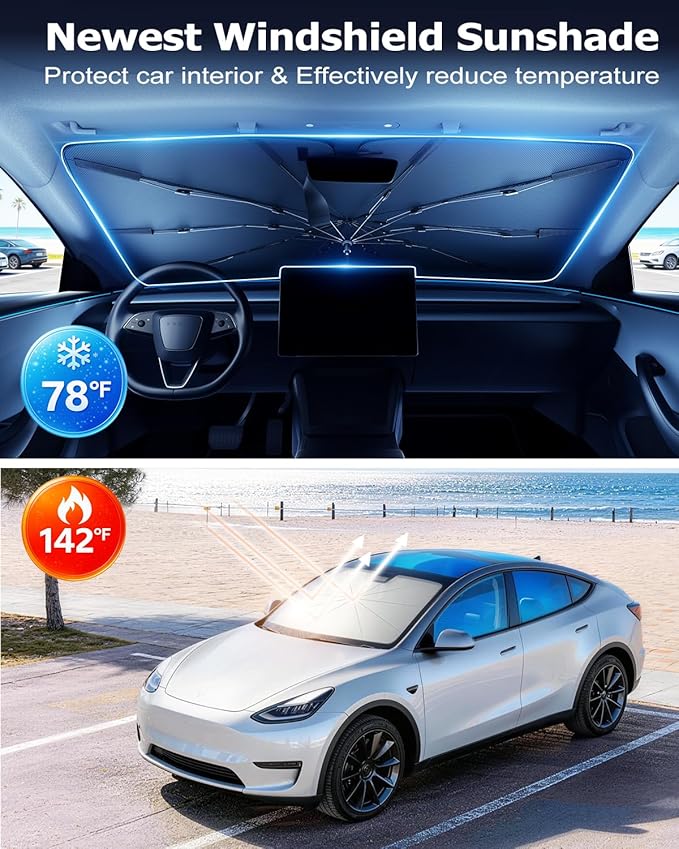 DMJN Umbrella Windshield Sun Shade for Toyota RAV4 (2019-2026), Car Sunshade for Front Windshield [Nano Ice-Crystal Coatings] UPF50+ Heat & UV Block, Protect Interior & Keep Cooler
