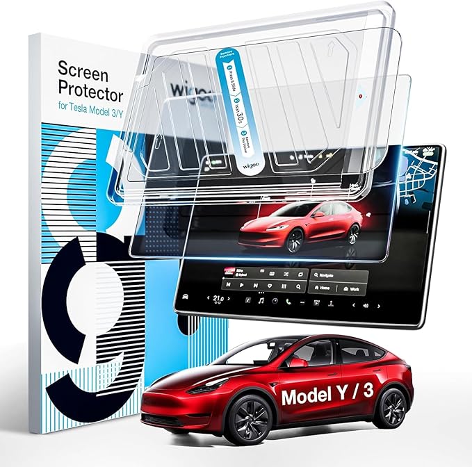 Wigoo Tesla Model Y & Model 3 Screen Protector Matte [No More Glare & Fingerprint] Model Y(2020~2025)/Model 3(2017~2023) Accessories, Tempered Glass Protector with Alignment Kit