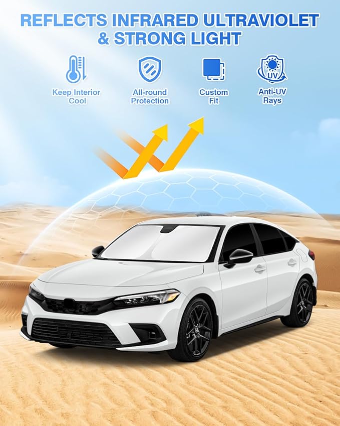 Windshield Sun Shade for 11th Gen Honda Civic 2022-2025 2026 (NOT for Hatchback) Side Rear Window Shade Cover Kit Full Window Sun Visor Shield Camping Keep Vehicle Cool Black 8PCS