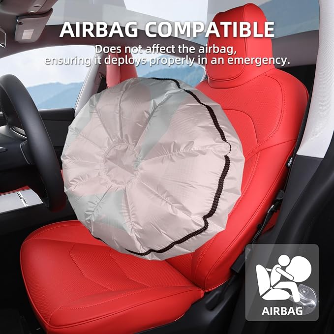 Tesla Model Y Seat Covers 2025 2026 Full Coverage Nappa Leather Car Seat Cover Interior Full Set Accessories Airbag Compatible Cushion Cover Custom Fit(Red,5-Seater)
