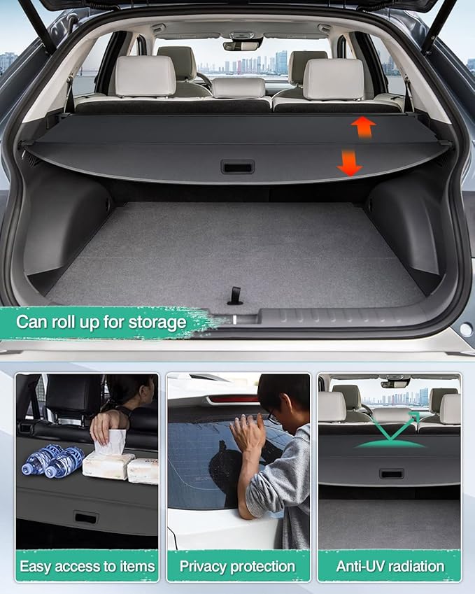 Powerty Retractable Cargo Cover for 2022-2026 Hyundai Ioniq 5 - Canvas Texture Trunk Cover Privacy Screen Rear Security Shade for Ioniq 5 Accessories